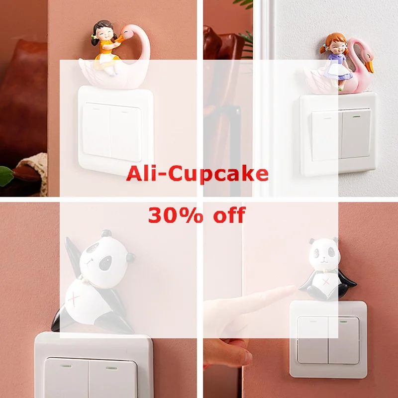 Adorable Light Switch Decoration Resin Girl Panda Figurine Self-Adhesive Detachable Wall Sticker Switch Ornament Home Decor