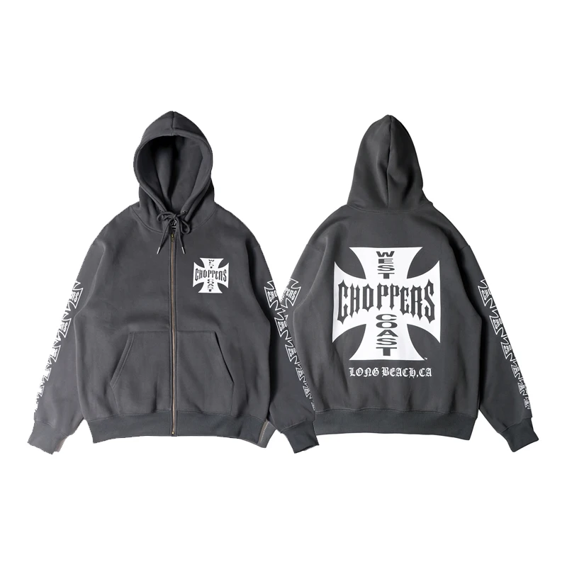 

Fashion Brand Men Women West Coast Chopper Hoodie Classic Cross Logo Pattern Print Tops Hooded Zip-up Cardigan Sweatshirts