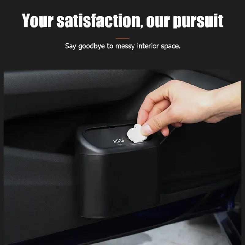 Car Clamshell Trash Bin Hanging Vehicle Garbage Dust Case Storage Box Black ABS Square Pressing Trash Can Universal Organizer