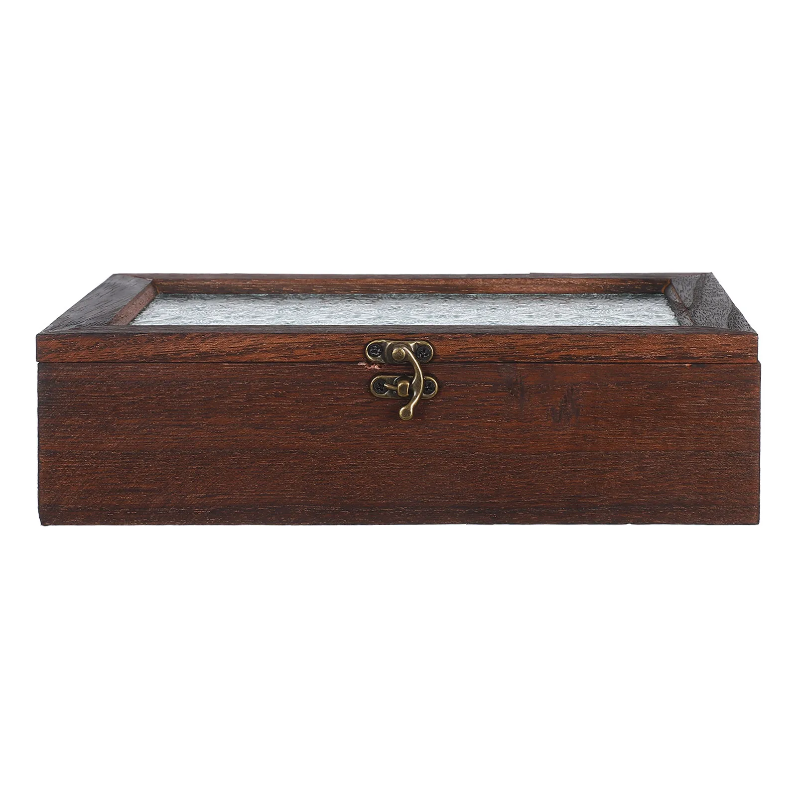 

Wood Glass Top Vintage Keepsake Storage Cabinet Floral Design Large Capacity Organizer for Jewelry Tea Cosmetics