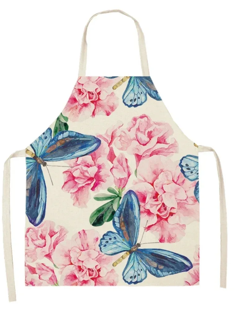 Butterfly Pattern Linen Hand Wipe Sleeveless Waist Apron Adult Children Home Decoration Apron Kitchen Cooking Accessories