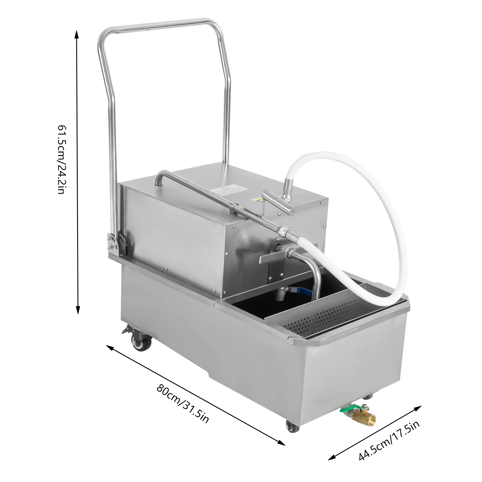 ماكينة تصفية المقلاة التجارية من الفولاذ المقاوم للصدأ 550 وات 110 فولت، 55 لتر/14.53 جالون عربة تعبئة الزيت التجارية فاصل الشاحنة للطهي