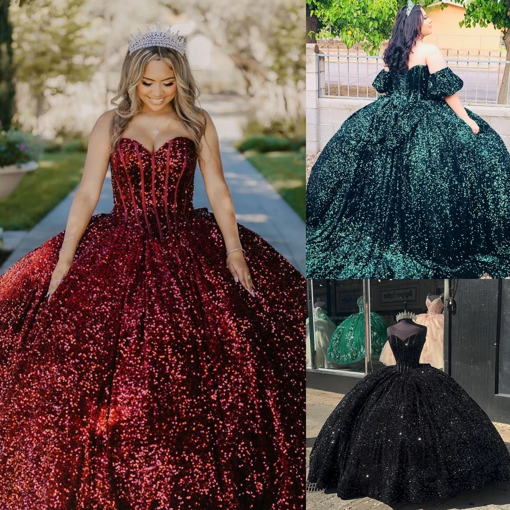 Shimmering Quinceanera Dress Detachable Pouf Sleeve Debutante Ball Mexican Quince Sweet 15/16 Birthday Party Gown for 15th Girl