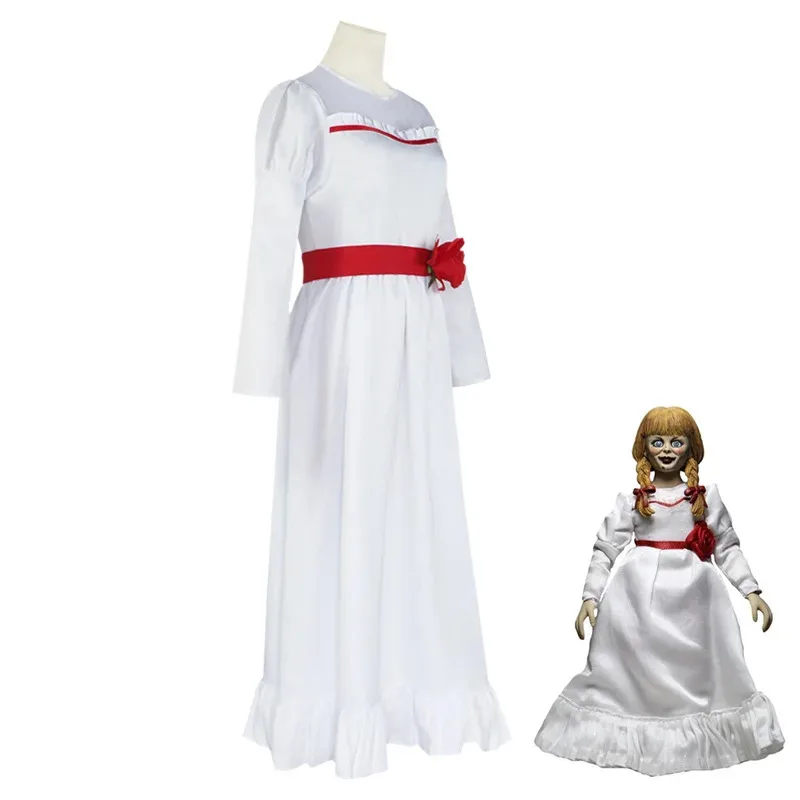 2025 aaa Terrifying Bride's Chachi Annabelle Cosplay Wig Summoning Doll Mask Woman Girl Evil Halloween Horror Costume