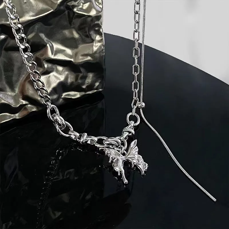 Streetwear Fashion Link Chain Splicing Clavicle Chain Autumn Winter Fashion Butterfly Necklace for Women Sweater Choker Chains