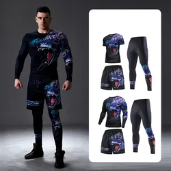 Men Long Sleeve Boxing Jersey Male GYM Fitness Tee Leggings Short Sport Running Set Skiing Basketball Football Clothes Suit D809