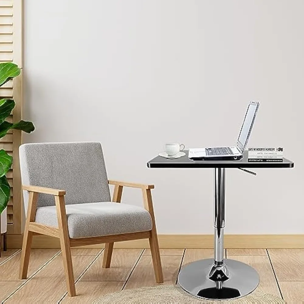 Square Pub Table, Black Cocktail Table with 360° Spinning Top,Silver Leg and Base,Cafe Tables, Adjustable Height Range 27.5''