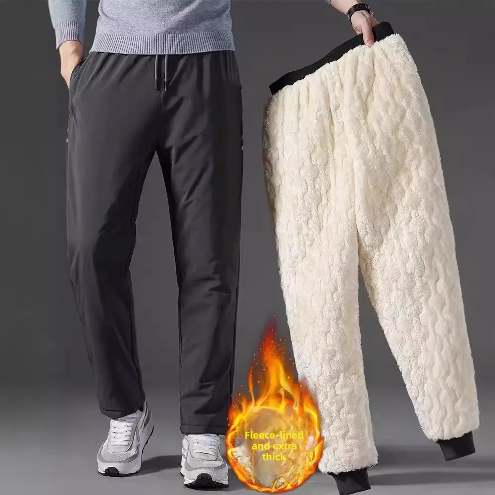

2025 Новые зимние мужские уличные хлопковые брюки, свободная флисовая подкладка из ягненка, утолщенные для тепла, повседневные брюки больших размеров
