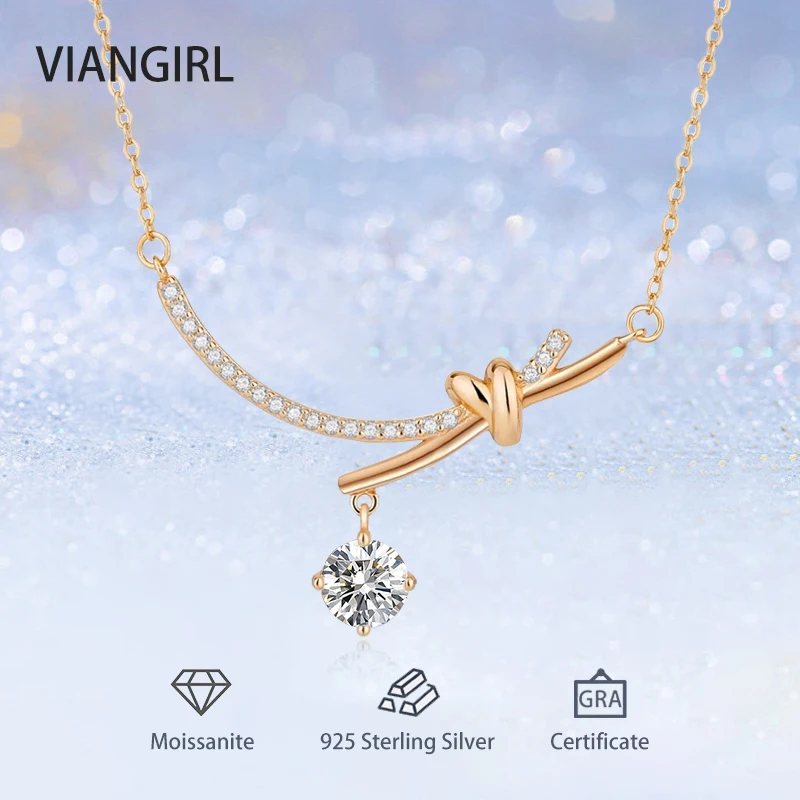 D Color 1CT Smile Bowknot Moissanite Pendants for Women 925 Sterling Silver Luxury Sparkling Diamond Necklaces Fine Jewelry Gift