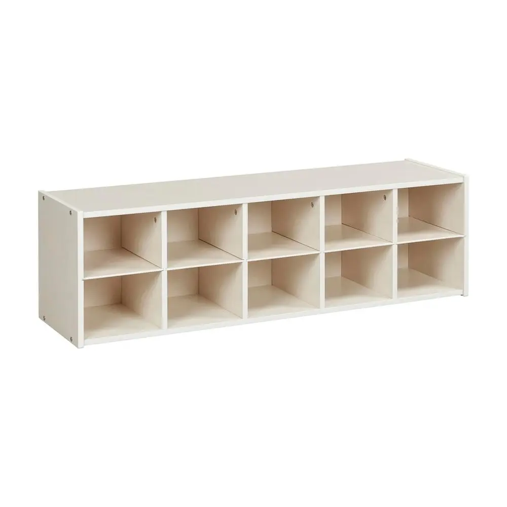 10-Cubby White Washed Storage Cabinet for Classroom Use