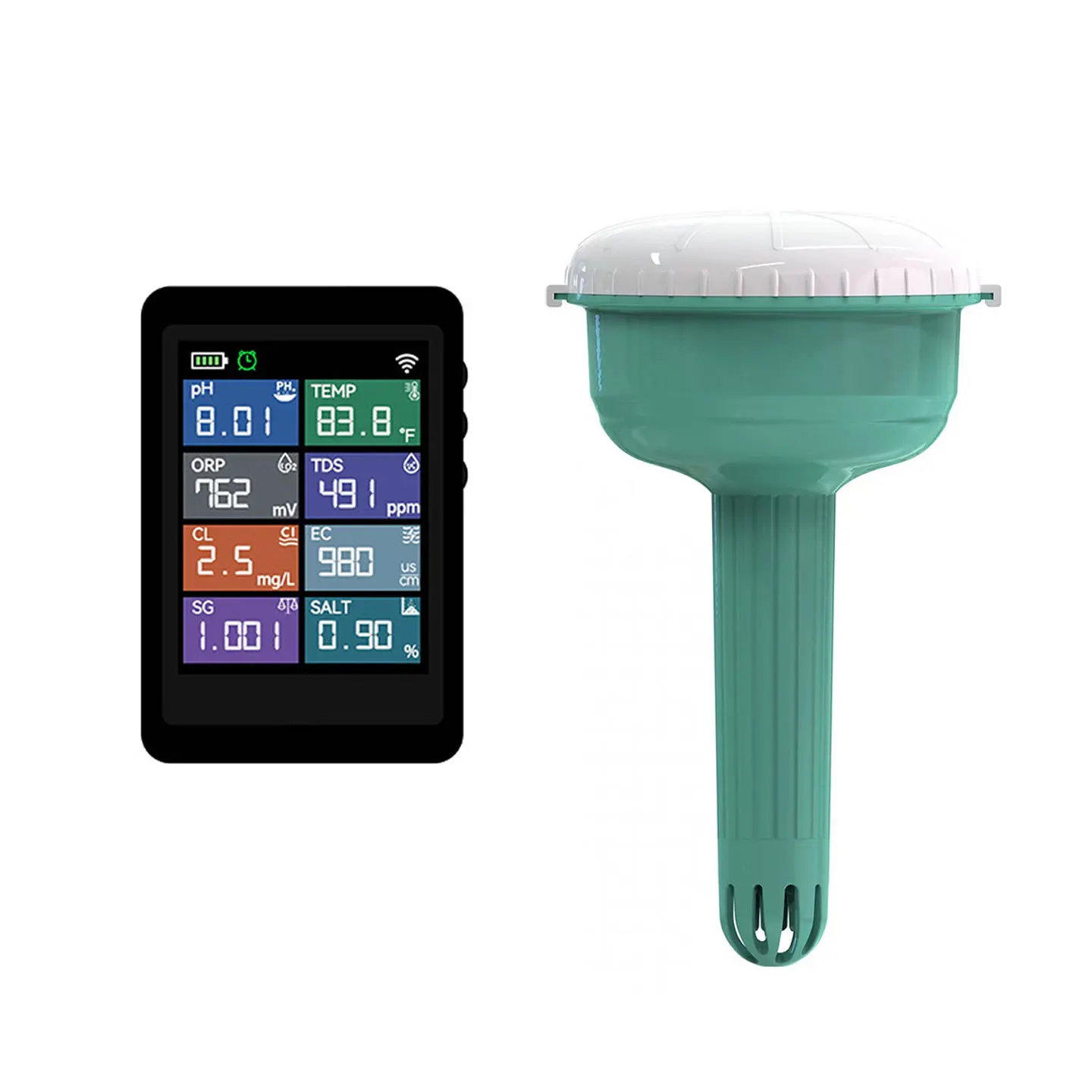 Tuya WiFi 8-in-1 Schwimmbad-Wasserqualitätstester PH Chlor SG TDS ORP Salz EC Temp Monitor für Digitale Wasserleitfähigkeitsüberwachung