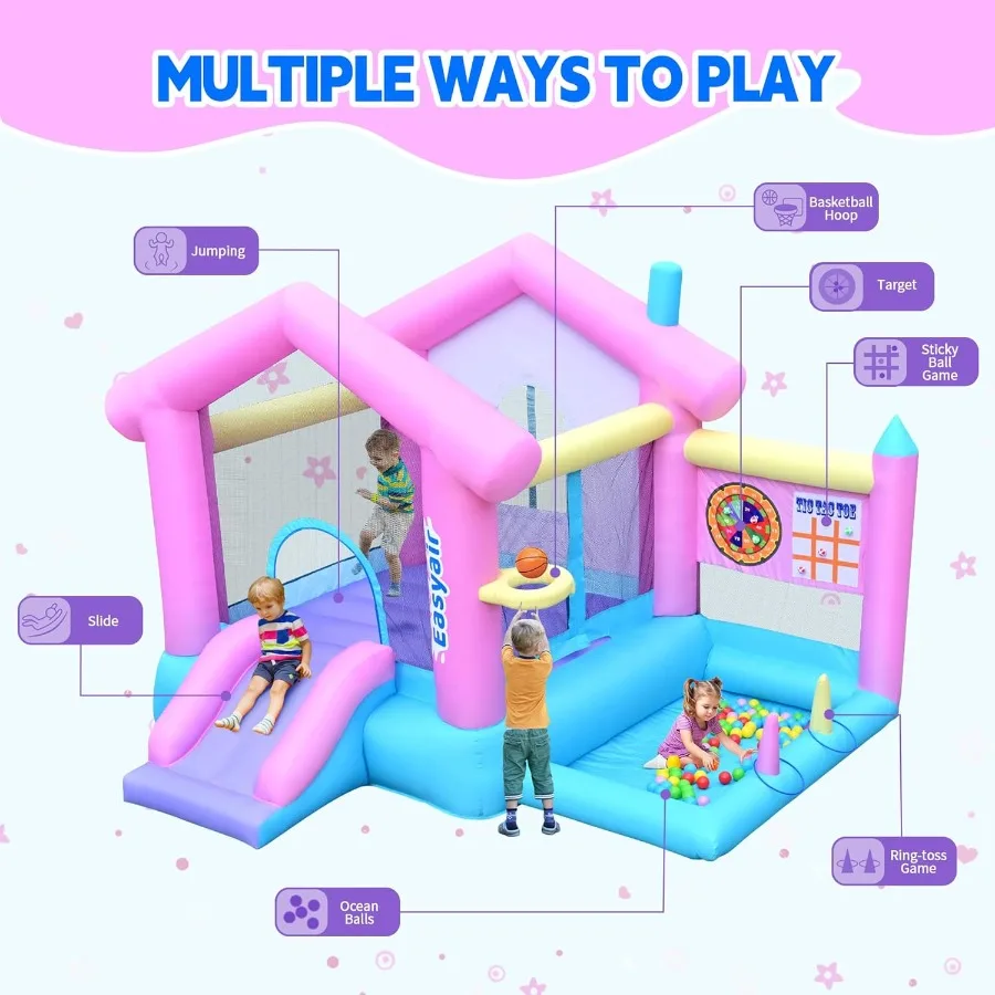 منزل ترتد قابل للنفخ للأعمار من 310 تتميز بقلعة نطاطة 123 لتر × 110 مع حلقة حفر كرة سلة منزلق لمنطقة القفز #4