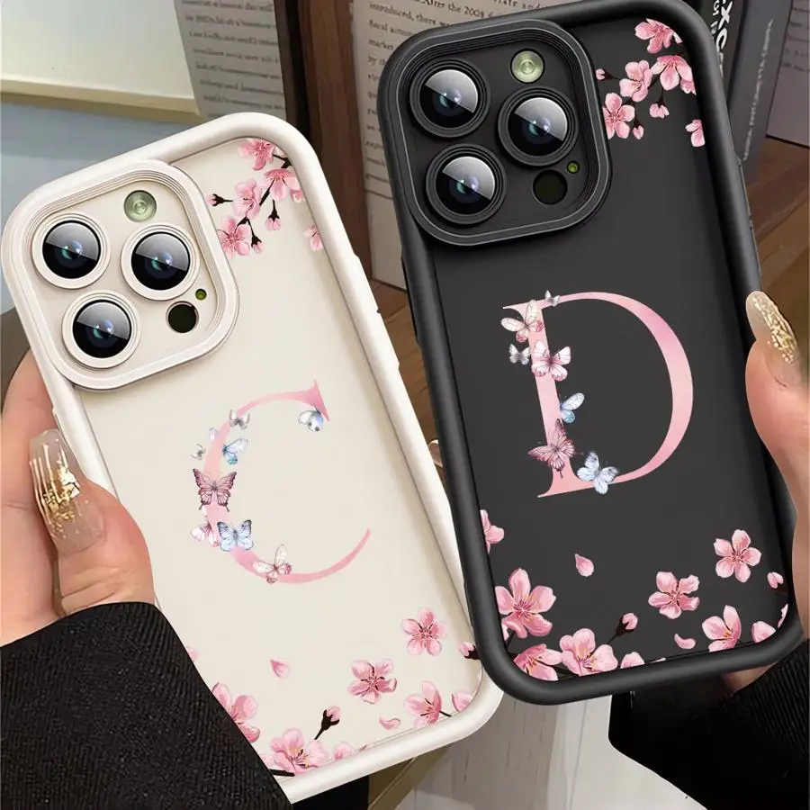 Etui na Apple iPhone 11 15 Pro Max 14 Plus 13 12 16 Wstrząsoodporne ochronne silikonowe etui na telefon Flower Letter A B Shell