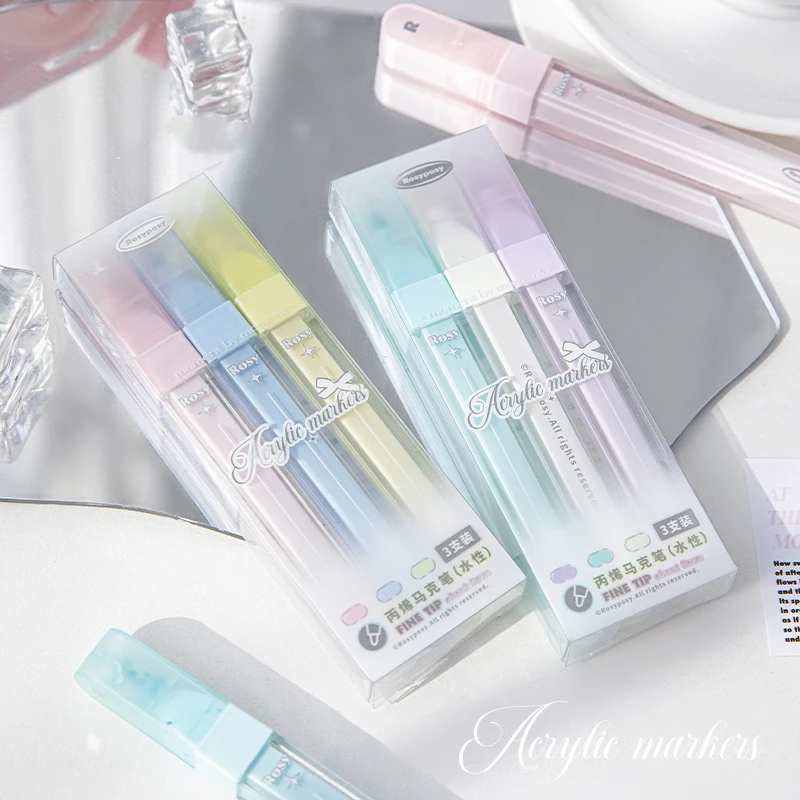

3pcs Acrylic Marker Pens Set Cream Color Highlighter for Lettering Drawing Art Painting School A7549
