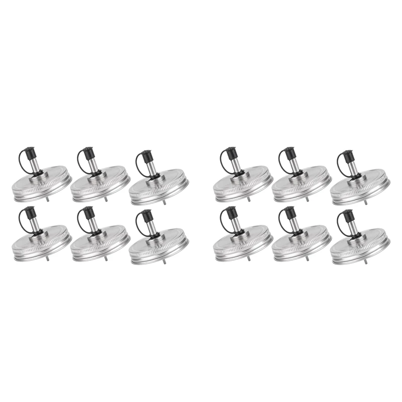 

12PCS Stainless Steel 70Mm Regular Mouth Jar Pour Spout Lids With Plastic Caps For Olive Oil Cocktail Dispenser