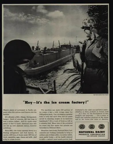 1p,1945 НАЦИОНАЛЬНАЯ ДАВА - Вторая мировая война - Фабрика мороженого - Солдаты - Оловянная вывеска в стиле милитари