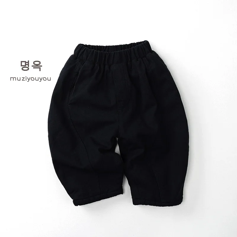 2025 شتاء جديد الأطفال الصوف السراويل الصلبة الفتيان سراويل تقليدية القطن طفل الفتيات بناطيل تدفئة زائد المخملية سميكة الاطفال الملابس