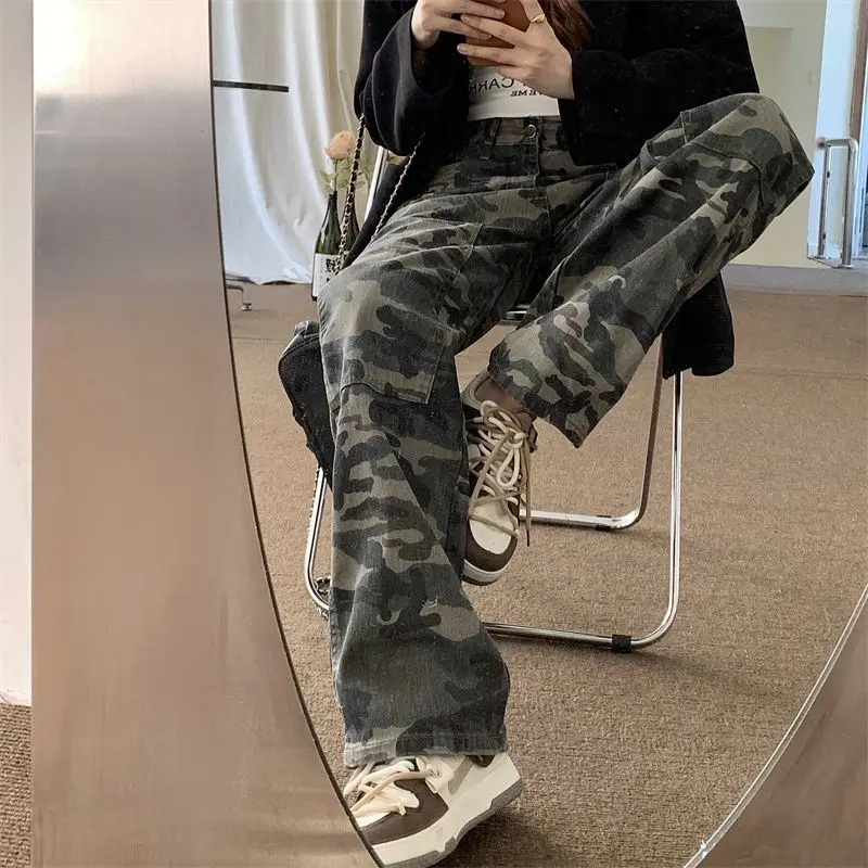 

Y2K Cargo Pants Women's Baggy Pants 2024 Streetwear Oversized Denim Trousers Hip Hop Vintage Casual Loose Camouflage Jeans Q631
