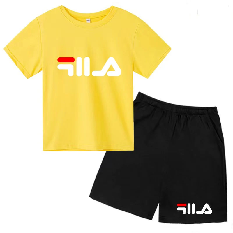 Kids Summer Causal Letter Print Soft Round Neck T-shirts+Pants 2pcs Sporty Suits 2-13 Years Boys Girls Outfits Children Clothes