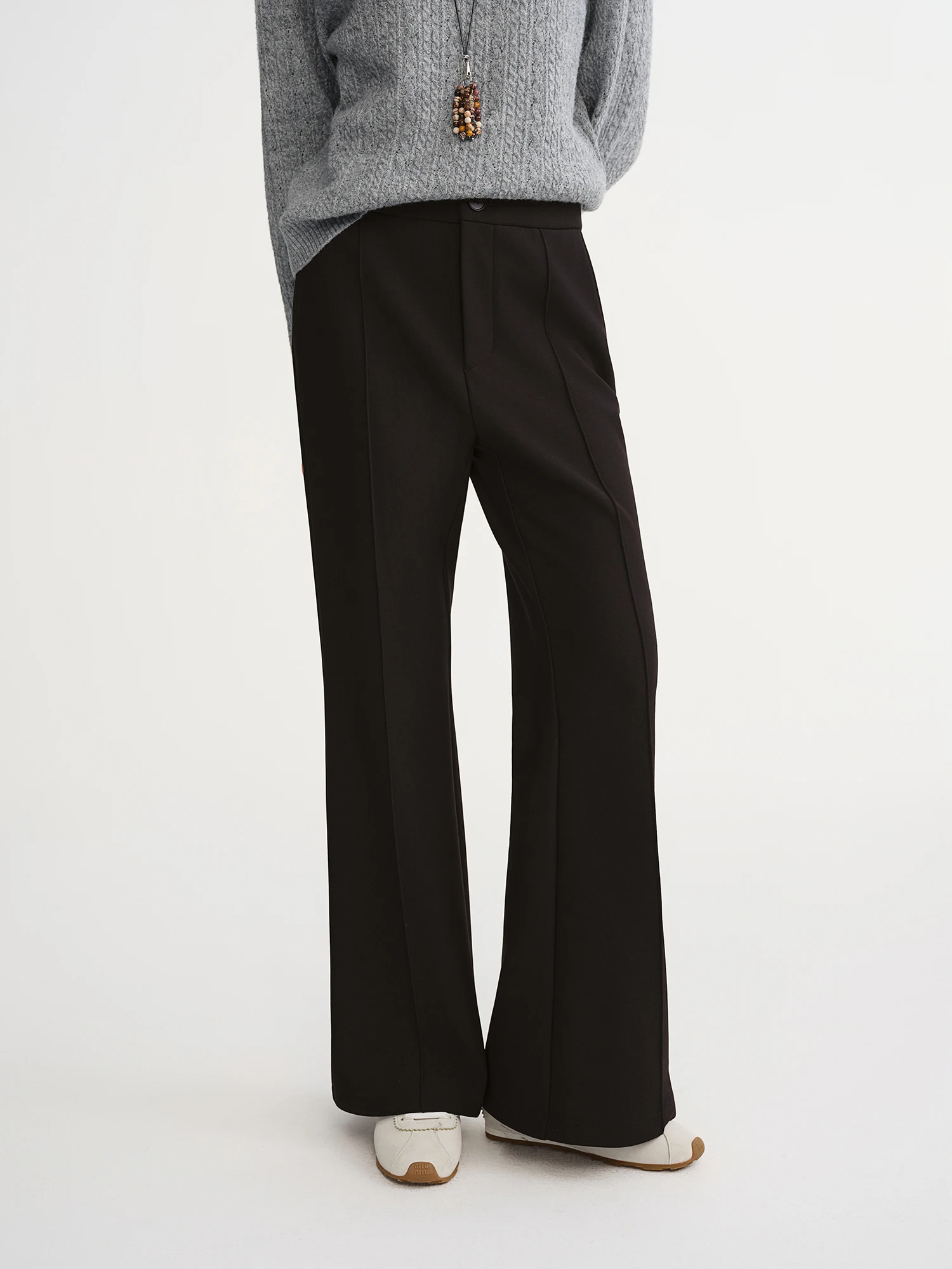 DUSHU Plus-Size Women's Contour Seam Fleece-Lined Bell-Style Winter Pants Winter 2025 New Arrival Black Casual Pants Everyday