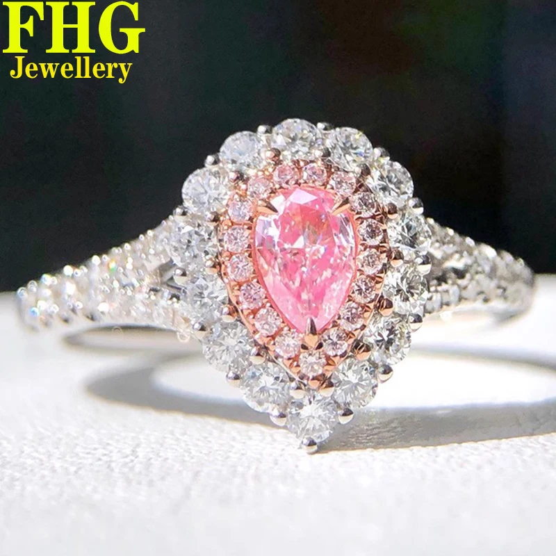 

Solid Au750 18K gold Ring CVD/HPHT DE Lab Growm Diamond Ring Pink diamond 0.2Ct white diamonds 0.5Ct Jewelry Wedding Party