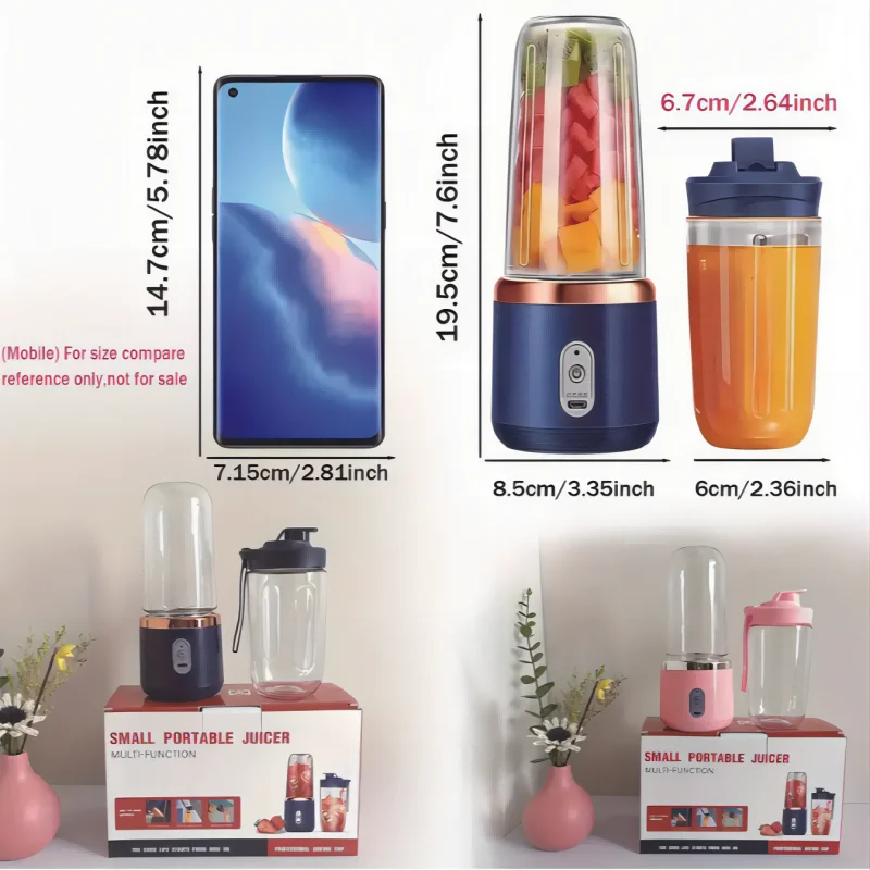 6-Blade Juicer Blender With Juicer Cup And Lid Portable USB Rechargeable, Automatic Small Electric Juicer Ice Smoothie Blender