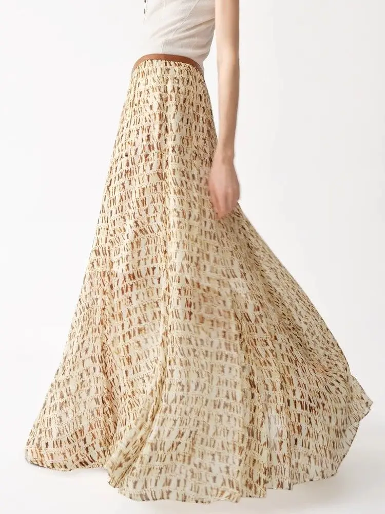 

Large size summer new splicing elastic waist printing long high waist thin temperament floral long skirt