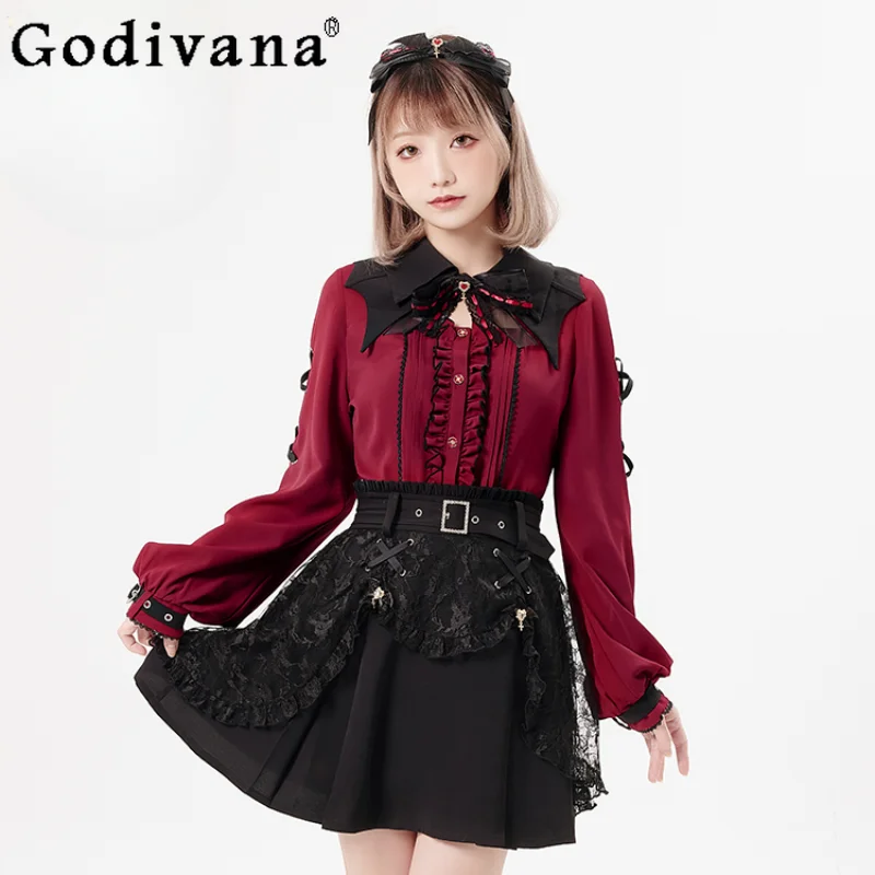 Japanese Lace Drill Bucket Belt Double Layer Skirt Women High Waist Slim-Fit Elegant Lolita Mini Skirt Office Lady Black Skirts