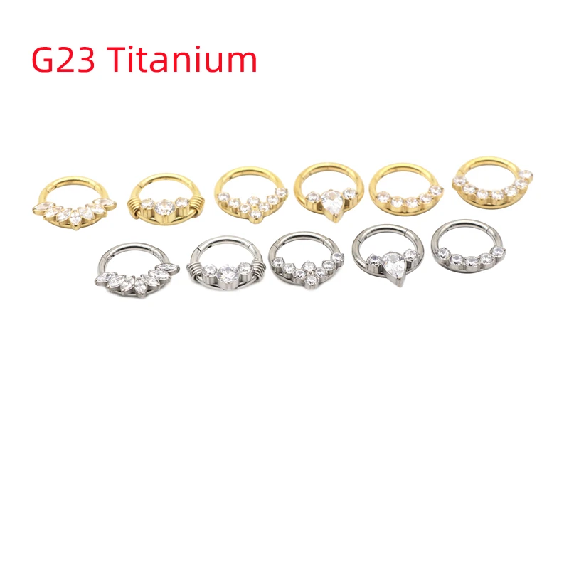 G23 Titanium Hoop Nose Stud Septum Ring Clickers Segment Crystal Zircon Earring CZ Fashion Body Piercing Jewelry Ear Tragus16G