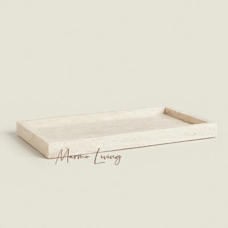 Travertine Stone Bathroom Vanity Tray for Cosmetic Perfume Natural Marble Kitchen Sink Tray for Soap Dispenser Sponge Holder
