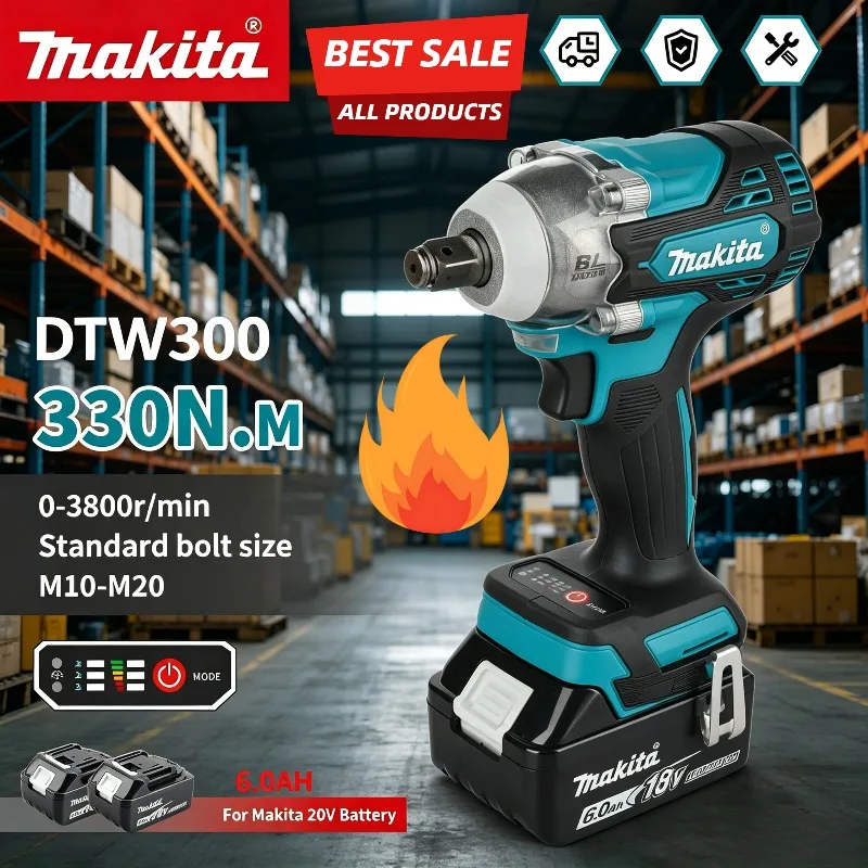 Windkanonen-Reifenentferner, Makita DTW300 Bürstenloser Akku-Schlagschrauber 330Nm Drehmoment Lithium Auto-Reparaturwerkzeug