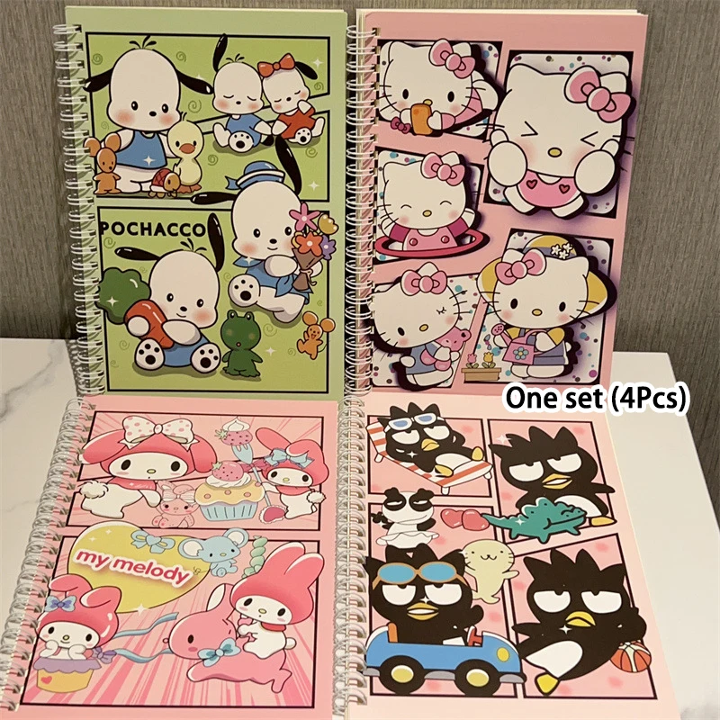 Kawaii Sanrio Notebook Keroppi Bad Badtz Maru Hello Kitty 4Pcs Cartoon Cute Coil Book Exercise Book Journal Student Christmas