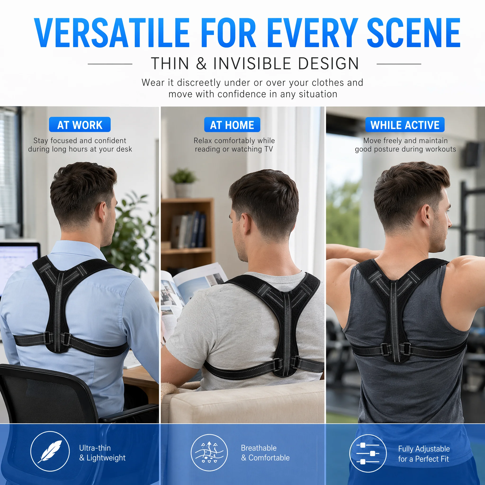 VBOSI Back Posture Corrector Belt Unisex Breathable Adjustable Hunchback Prevention Sitting Posture Correction Body Shaping view 5