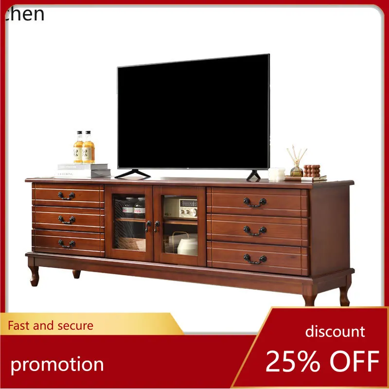

ZML solid wood coffee table combination TV cabinet small apartment multi-functional storage living room floor cabinet