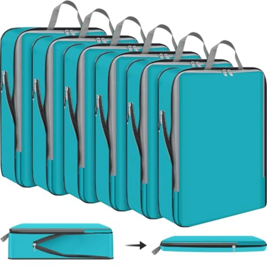 

6 Pcs Compression Packing Cubes for Travel 17.3 x 12.6'' XL Expandable Luggage Organizers for Save Space Family Long Trips Blue