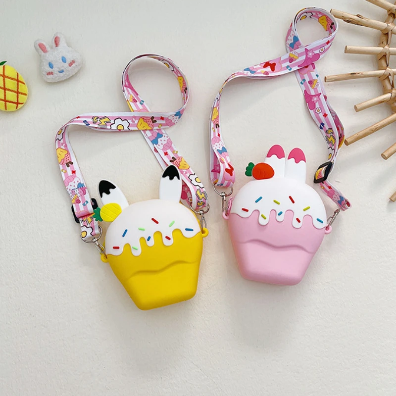 가방 Cute Ice Cream Silicone Crossbody Bags for Girls Cartoon Friut Baby Kids Shoulder Bag Fashion Mini Coin Purse Wallet Handbags