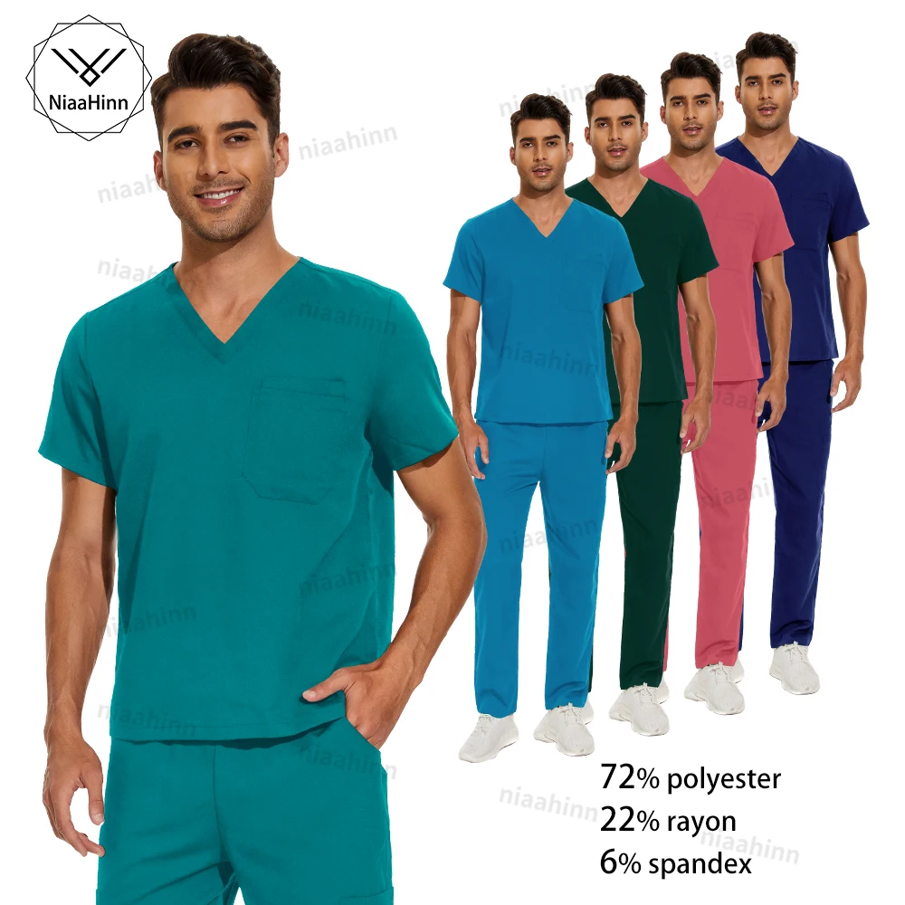 Niaahinn Hospital Scrubs Uniforms Medical Nurse Doctor Uniforms Wholesale V-neck Short Sleeve Straight Pants Nursing Scrubs Sets