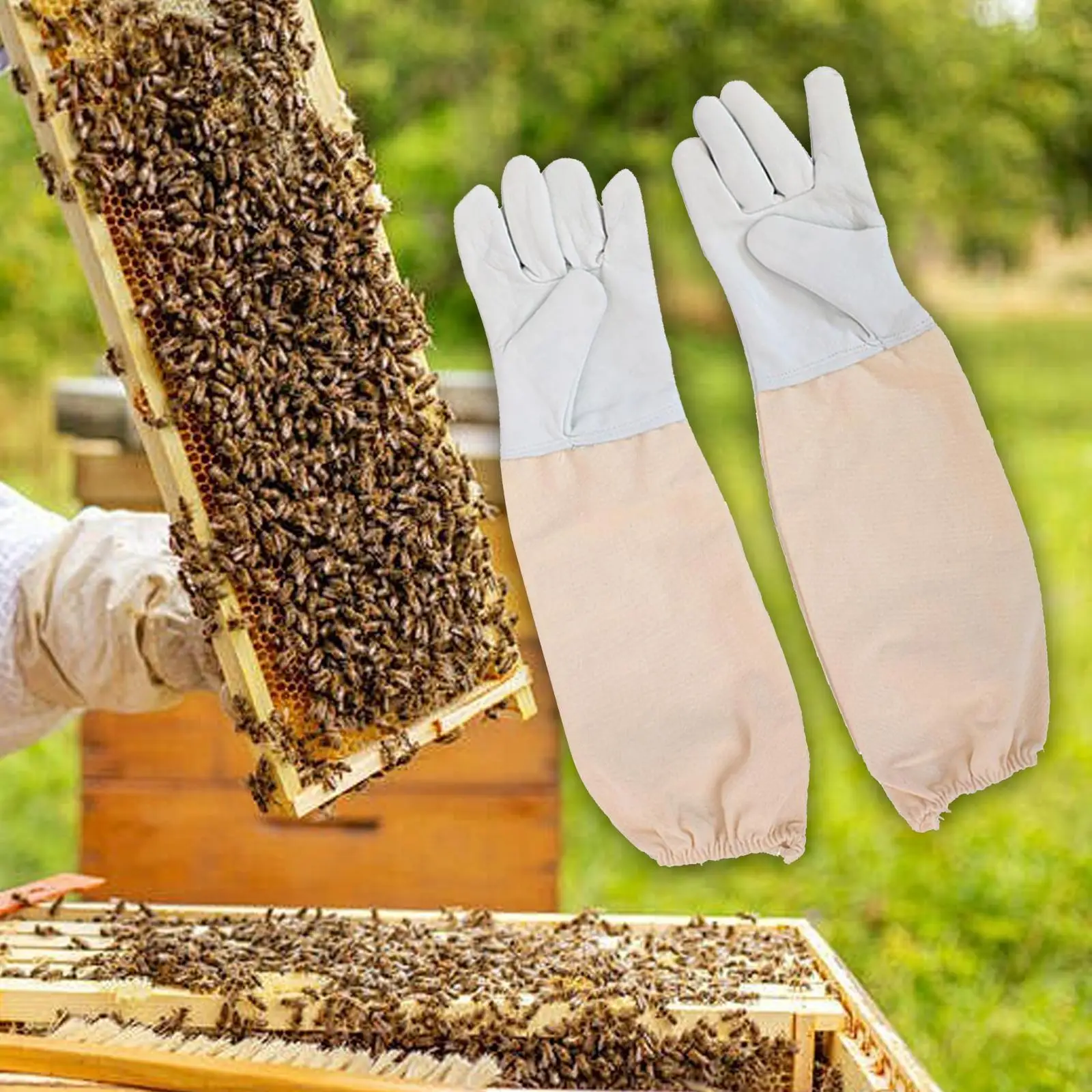 Durable Canvas Beekeeper Gauntlets Anti Sting Breathable Gloves for Beekeeping Supplies Elastic Cuff Protective Sleeves