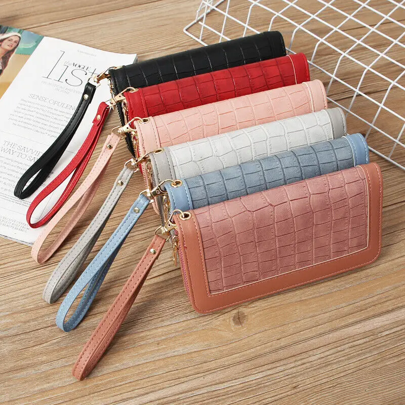 Retro Soft Pu Leather Long Zipper Korean Version Student Stone Pattern Large Capacity Handheld Wallet for Women