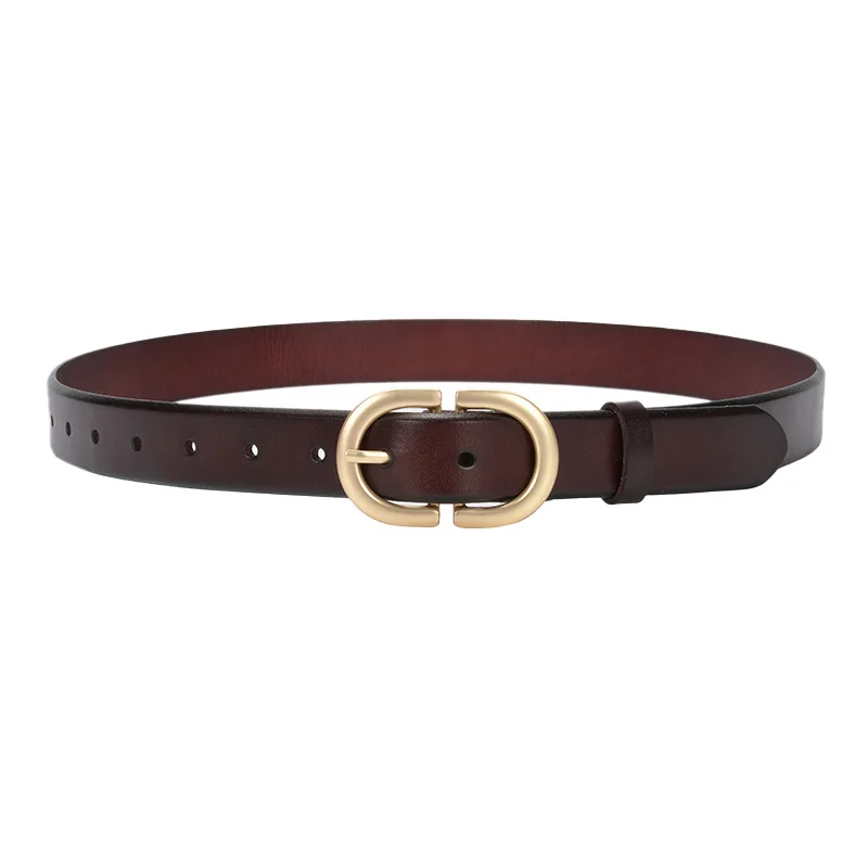 

Western Cowhide Leather Gold Pin Buckle Women Belt Fashion Jeans Causal Pants Belt for Ladies