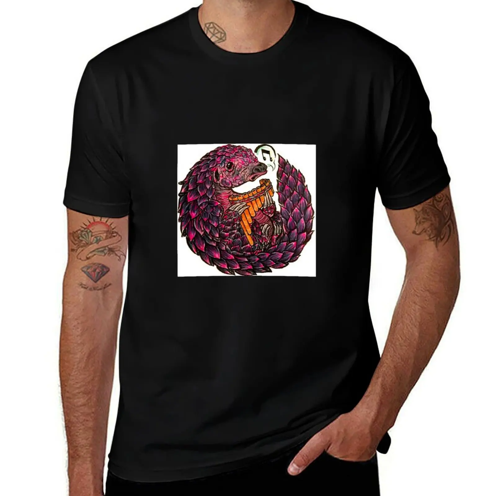 Purple Pangolin Playing Peruvian Panpipes T-Shirt Novelty Graphic Tee Shirt T-Shirt