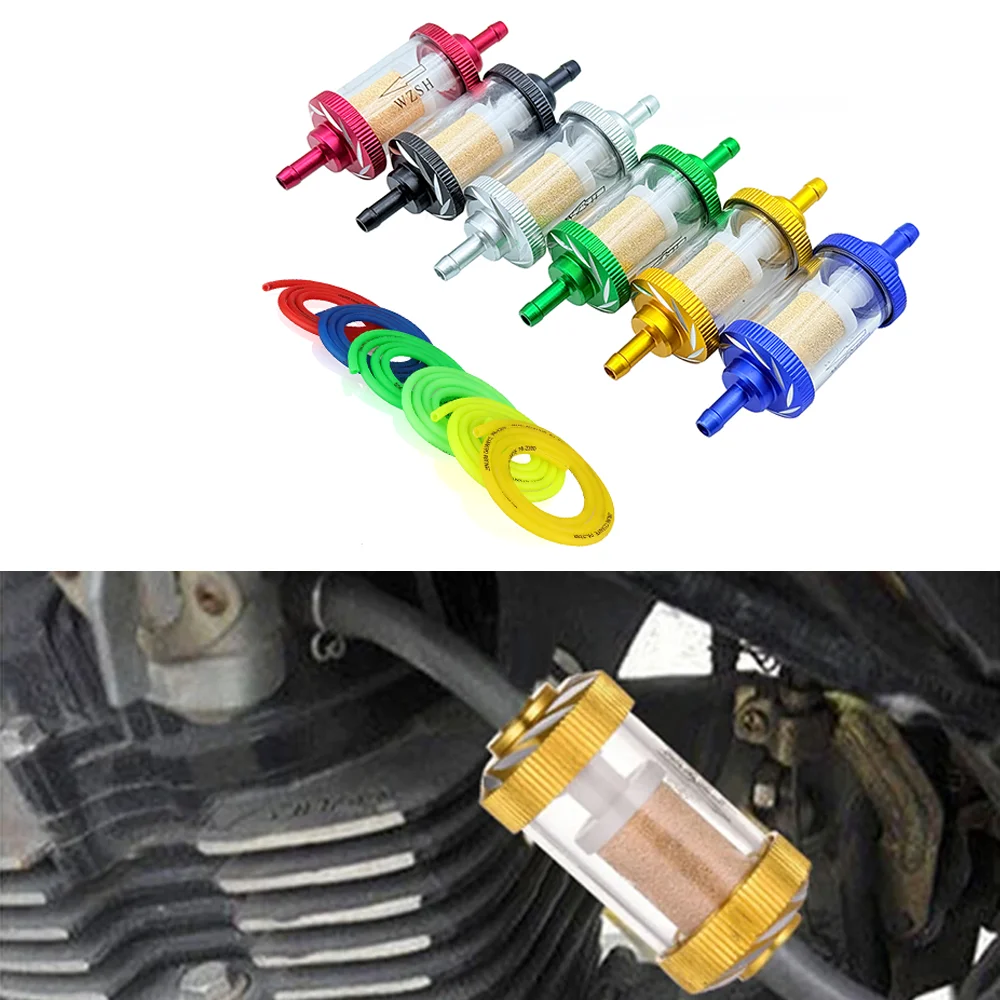 

6mm CNC Aluminum Alloy Glass Motorcycle Gas Fuel Oil Filter Moto Accessories for ATV Dirt Pit Bike Motocross