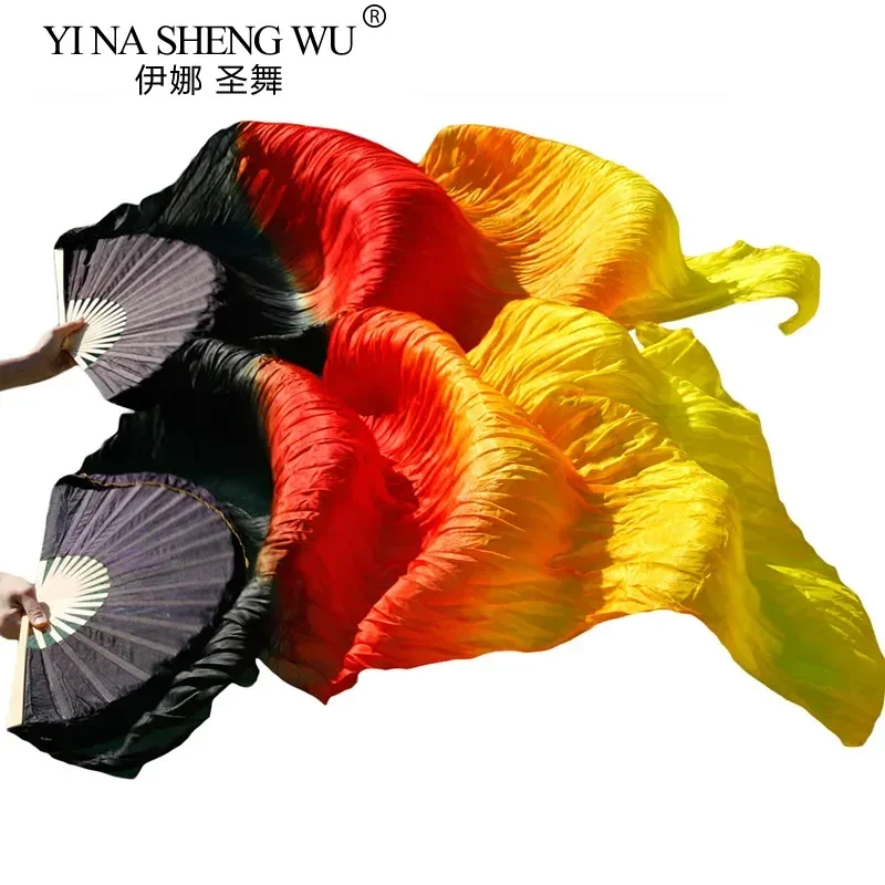 1 Pair 100% Real Silk Fans Belly Dance Silk Fans Classic Size Bamboo Ribs Silk Fans Dance Performance Props Customized Wholesale