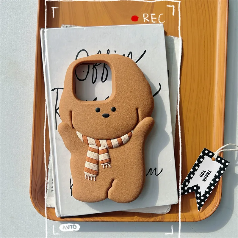 Kawaii 3D-Cartoon-Schal-Welpen-Handyhülle für iPhone 16, 15, 14, 13, 12, Pro Max Plus, weiches Silikon, stoßfest, schützende Rückseite