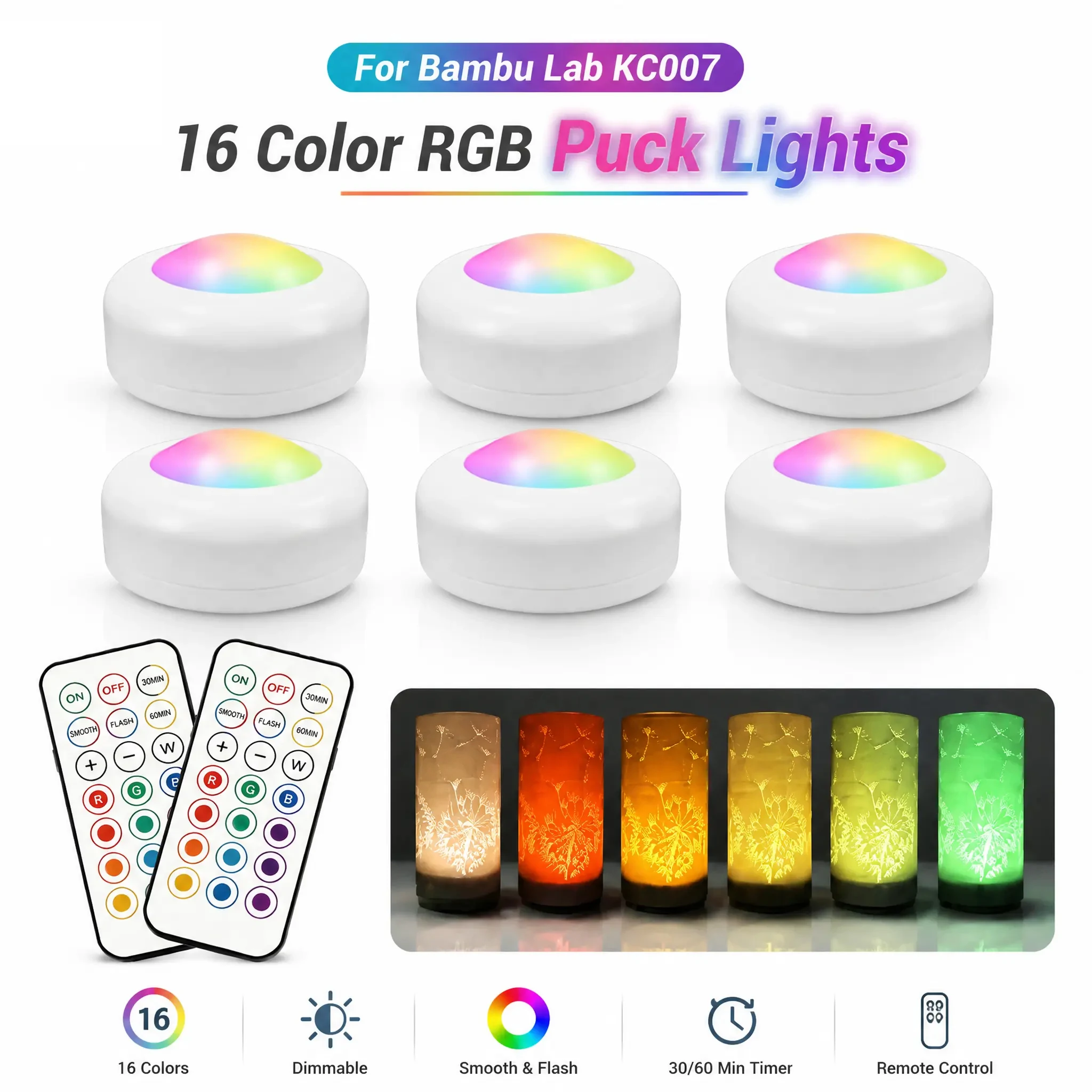 Für Bambu Lab 16-Farben RGBW Puck Ferngesteuerte Beleuchtung für Bambu Lab KC007 Creator Program 3D-Drucker Zubehör