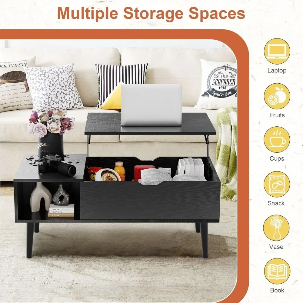 Lift-Top-Couchtisch für Wohnzimmer, Sofa-Schreibtisch für Laptop, verstellbar, Aufbewahrungsmöbel mit erhöhter Tischplatte und verstecktem Fach