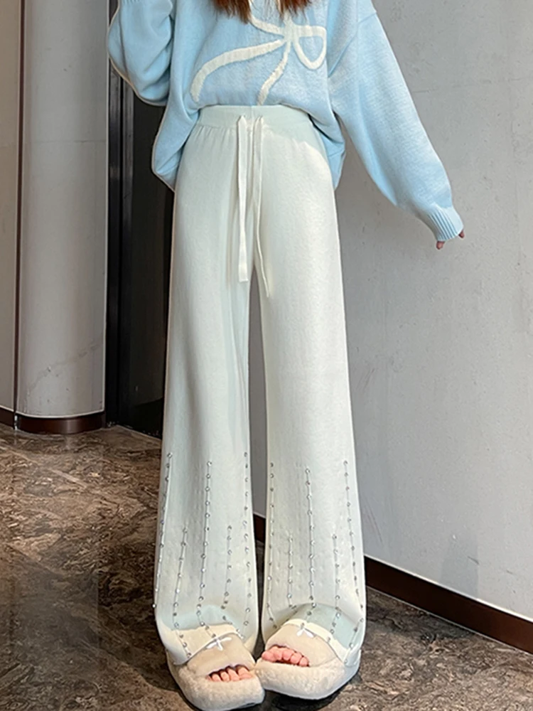 Bla スパンコール ルーズ カジュアル パンツ レディース 秋冬新作 スレ ワイドレッグ パンツ レディース ロングパンツ 非対称ローウエスト