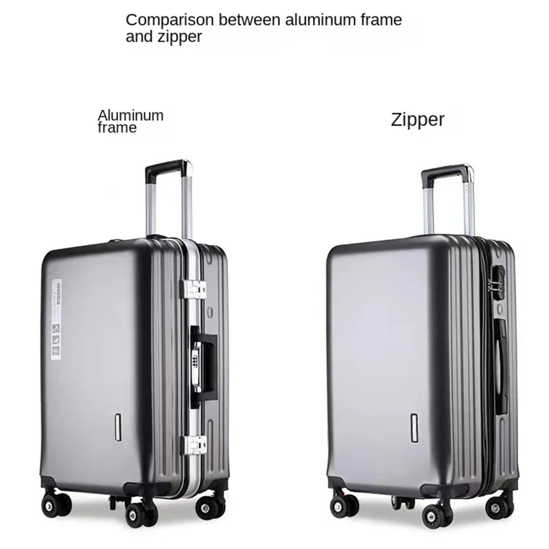 Suitcase Aluminum Frame USB Charging Luggage Zipper Carry-on Travel Bags Cabin Suitcases Travel Rolling Password Trolley Case