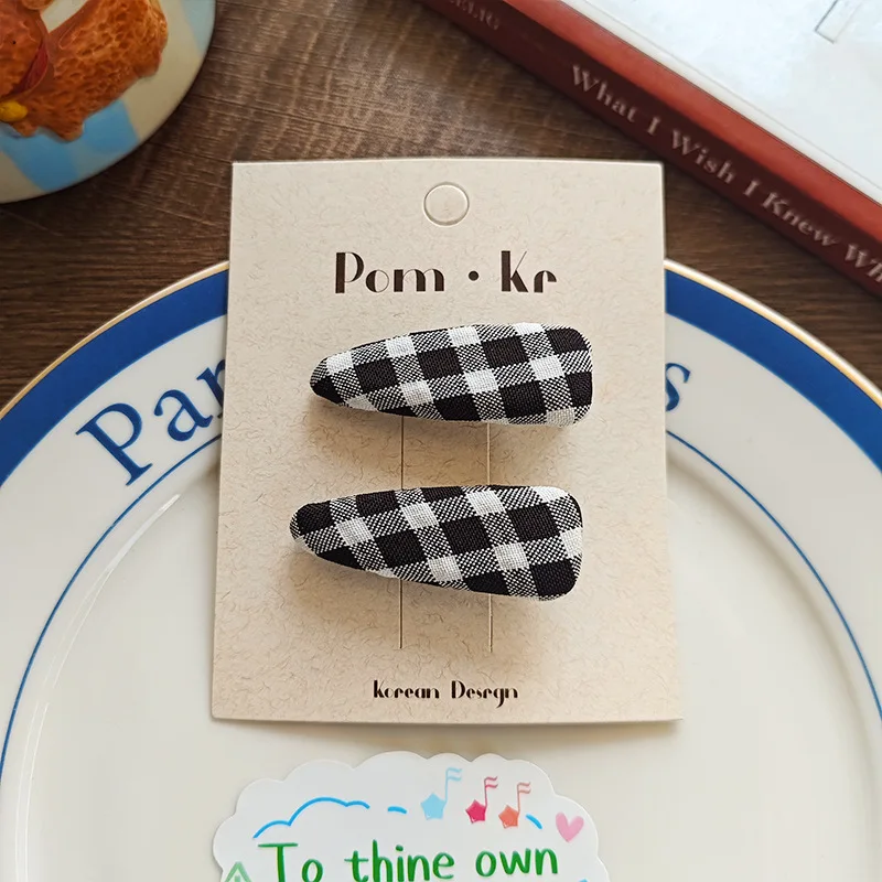 2 Stück/Set Einfache Stoff-Haarspangen für Schülerinnen, Süße Gepunktete Karierte Modische Haarklammern, Frische College-Mädchen Niedliche Schwarze Clips Accessoires – Detail 10
