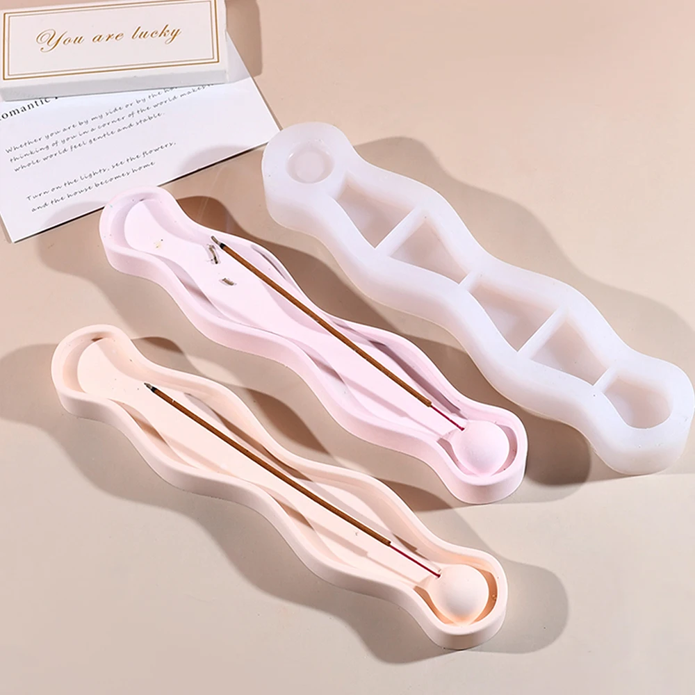 Wave Long Incense Tray Silicone Mold Set DIY Scented Stick Stand Incense Holder Plaster Art Craft Making Resin Mold Home Decor